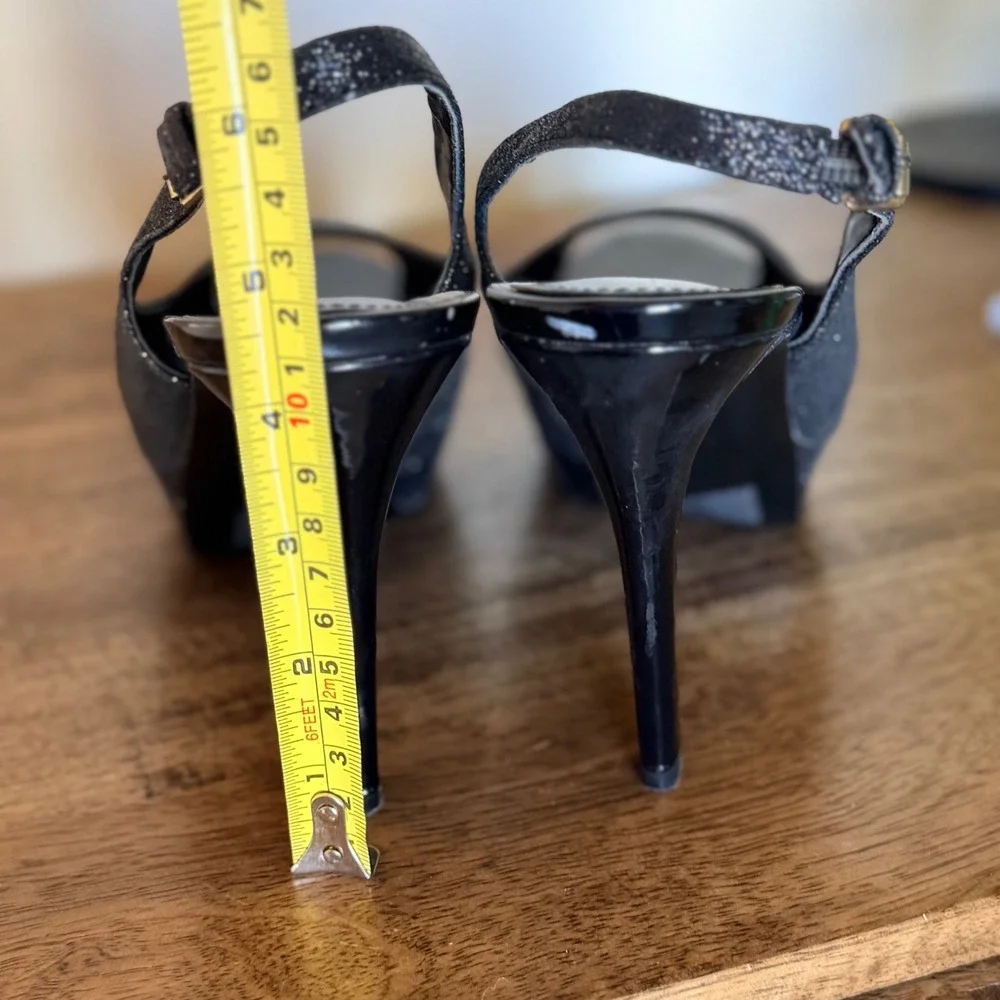Marc Fisher Slingback Heels Women 8M Black‎ Glitter Peep Toe Platform Pump 5179
